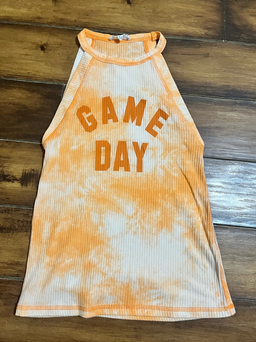 AEMI + Co Orange & Cream “GAME DAY” Ribbed Halter Tank Top Medium